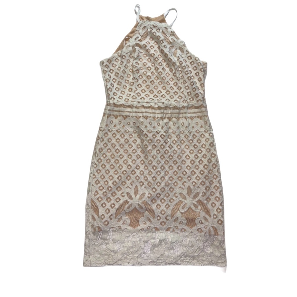 Lulus White and Tan Crochet Mini Dress Medium